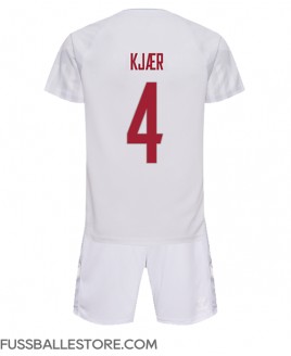 Günstige Dänemark Simon Kjaer #4 Auswärts Trikotsatzt Kinder WM 2022 Kurzarm (+ Kurze Hosen)